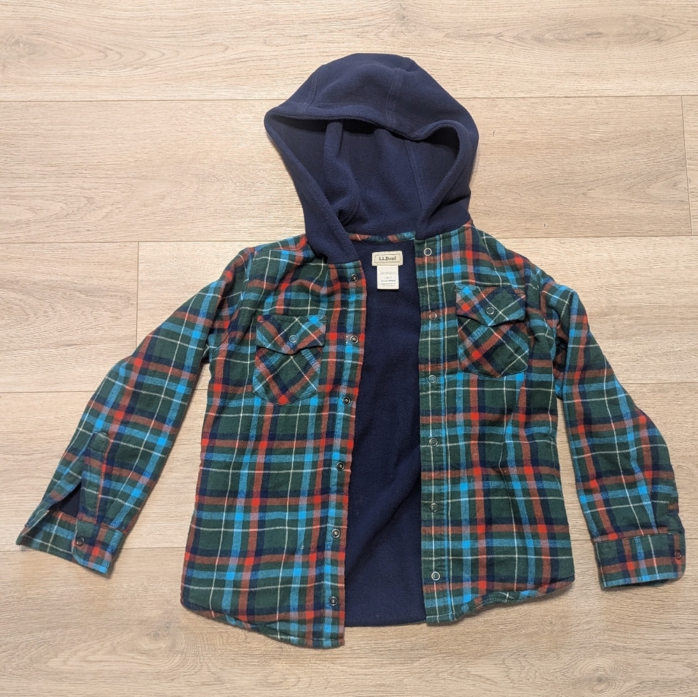 LL Bean kids fleece lined flannel shirt 6x-7